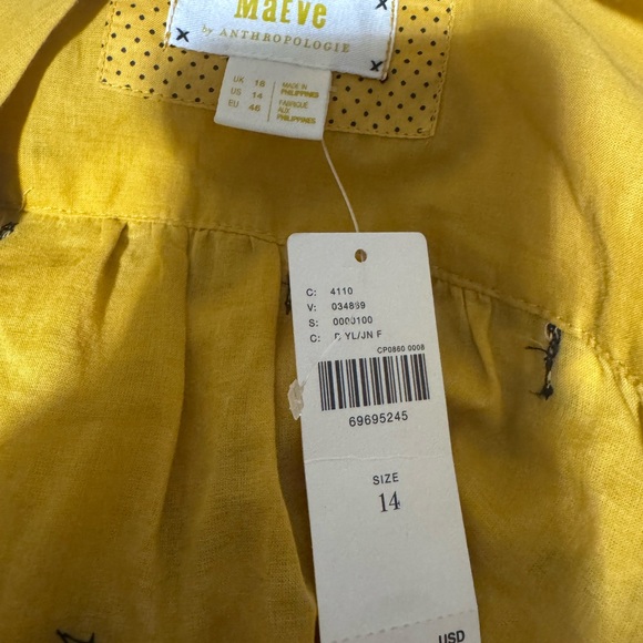 ANTHROPOLOGIE. Maeve Mustard Floral Embellished Blouse size 14 - Picture 7 of 14